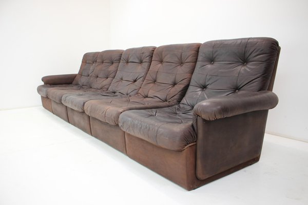 Modular Five Seater Sofa in Leather, 1980s, Set of 5-TZ-1383607