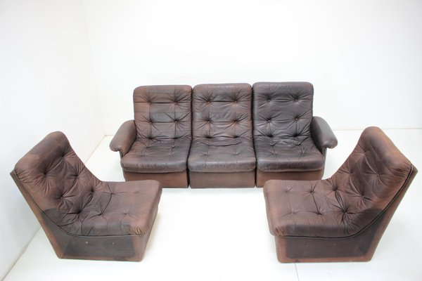 Modular Five Seater Sofa in Leather, 1980s, Set of 5-TZ-1383607