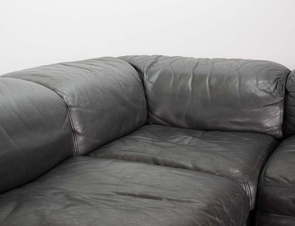 Modular Jeep Sofa in Grey Leather, 1970s, Set of 4