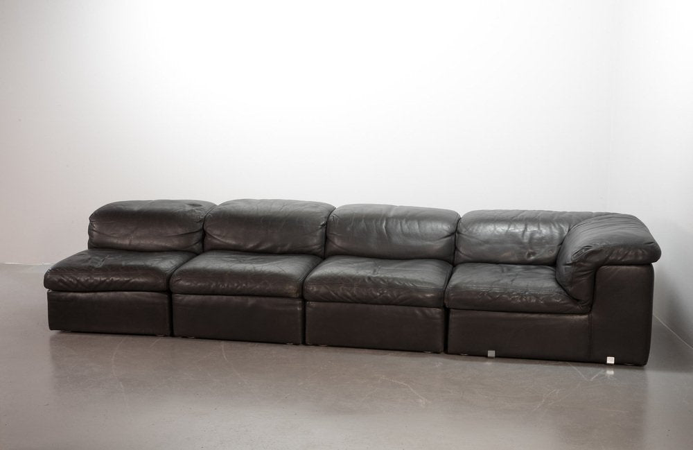 Modular Jeep Sofa in Grey Leather, 1970s, Set of 4