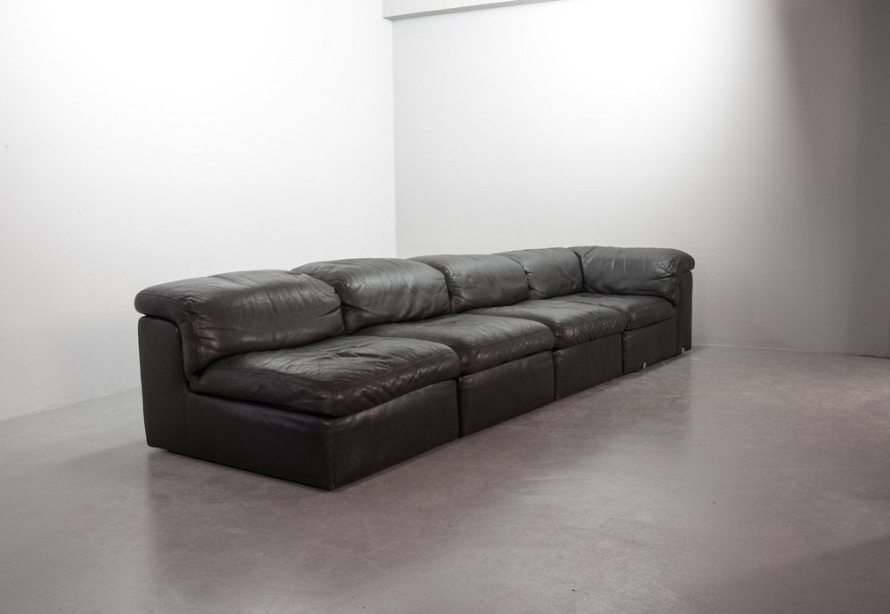 Modular Jeep Sofa in Grey Leather, 1970s, Set of 4