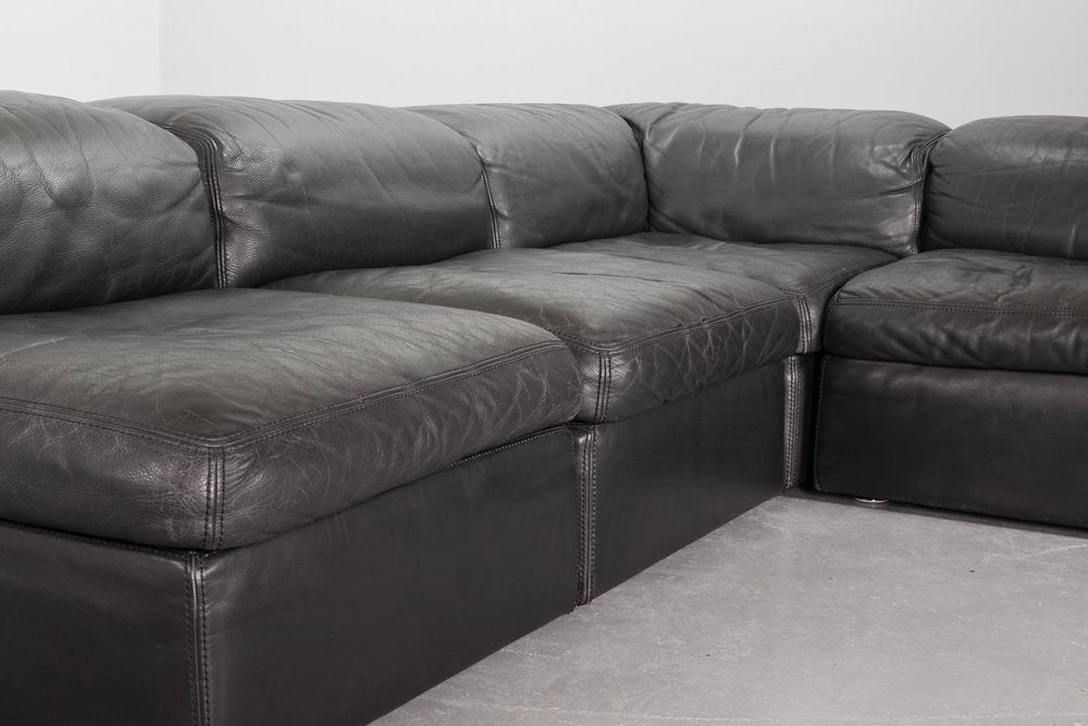 Modular Jeep Sofa in Grey Leather, 1970s, Set of 4