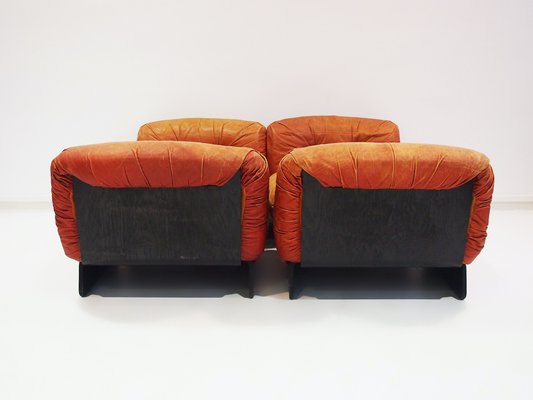 Modular Lounge Chairs Upholstered in Cognac Leather from Giuseppe Munari, 1970s, Set of 4-ZYF-1770332