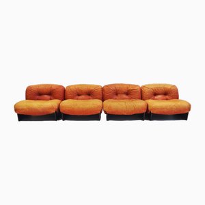 Modular Lounge Chairs Upholstered in Cognac Leather from Giuseppe Munari, 1970s, Set of 4-ZYF-1770332