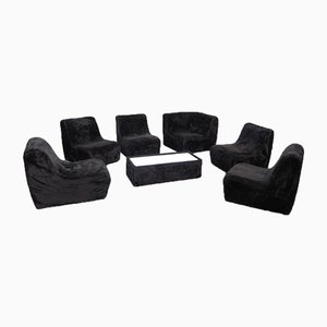 Modular Plush Fabric Sofa Set with Table, 1970s, Set of 7-AWL-777213