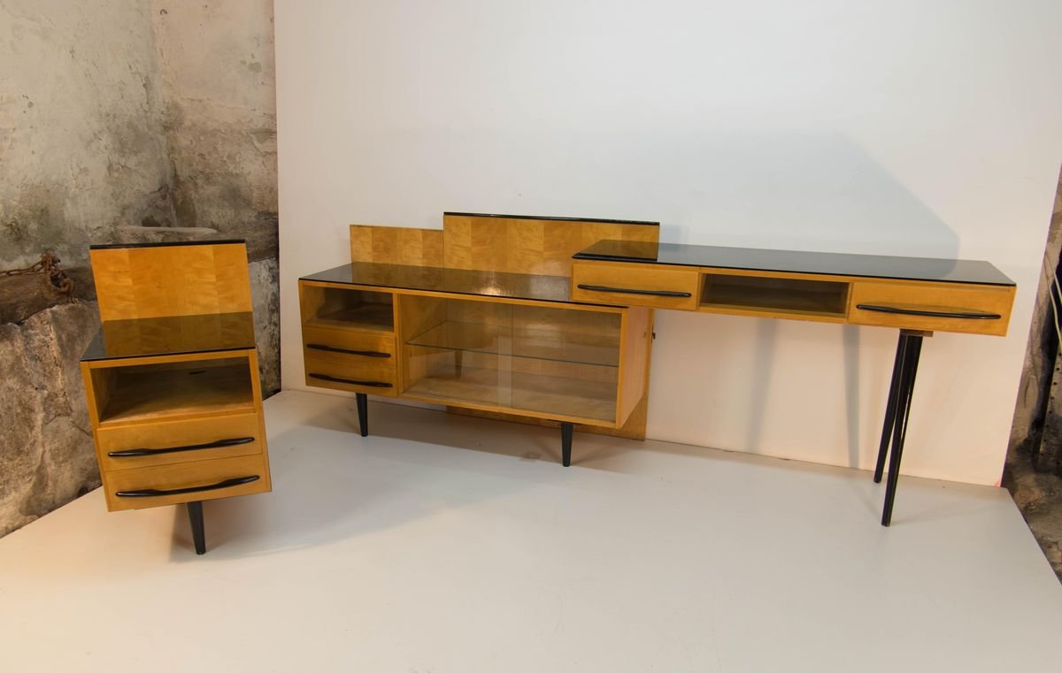 Modular Set of Nightstand and Chest of Drawers by M. Pozar, 1960s, Set of 3