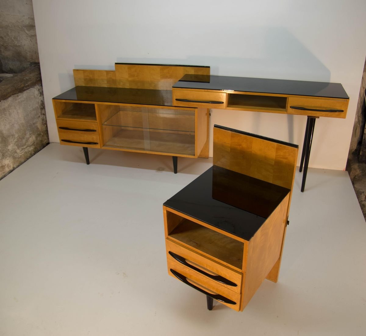 Modular Set of Nightstand and Chest of Drawers by M. Pozar, 1960s, Set of 3