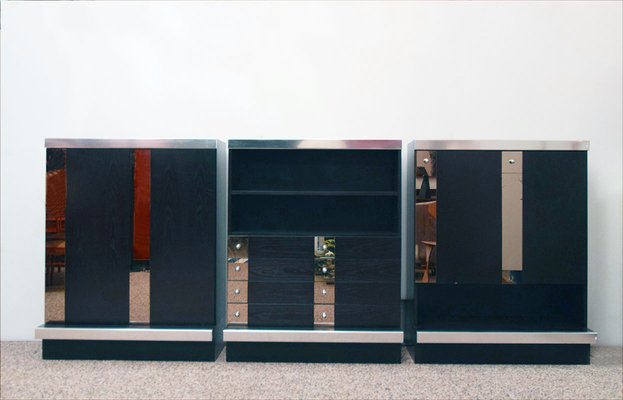 Modular Sideboard in Wengé Wood, Steel and Mirror from Sormani, 1970s, Set of 3-HS-1417390