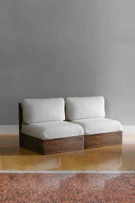 Modular Sofa in Bamboo with Dedar Fabric Cushions, Set of 2-MNF-1752438