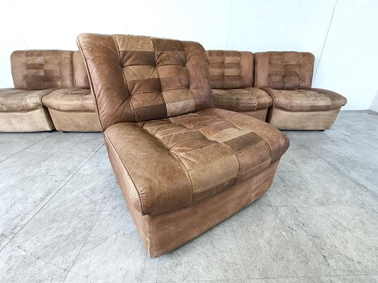 Modular Sofa in Brown Patchwork Leather, 1970s, Set of 5-IRH-1787451