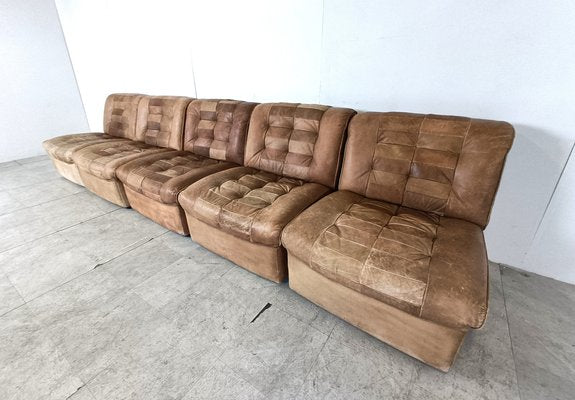 Modular Sofa in Brown Patchwork Leather, 1970s, Set of 5-IRH-1787451