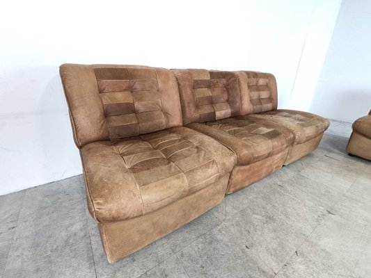 Modular Sofa in Brown Patchwork Leather, 1970s, Set of 5-IRH-1787451