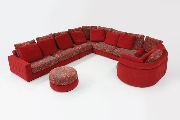 Modular Sofa in Red and Patterned Upholstery from Roche Bobois, 1980s, Set of 6-YSY-1785710