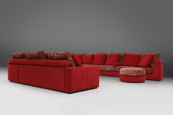 Modular Sofa in Red and Patterned Upholstery from Roche Bobois, 1980s, Set of 6-YSY-1785710