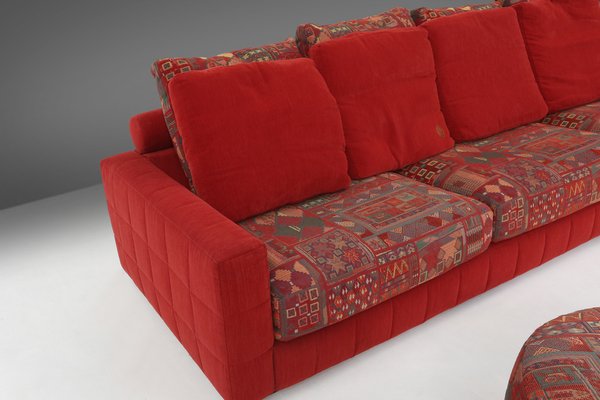 Modular Sofa in Red and Patterned Upholstery from Roche Bobois, 1980s, Set of 6-YSY-1785710