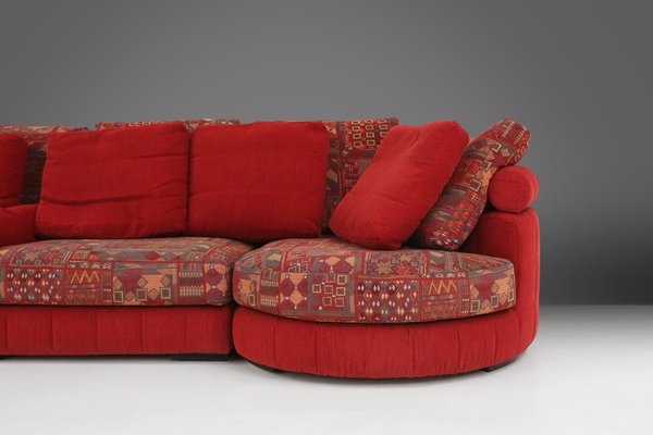 Modular Sofa in Red and Patterned Upholstery from Roche Bobois, 1980s, Set of 6-YSY-1785710