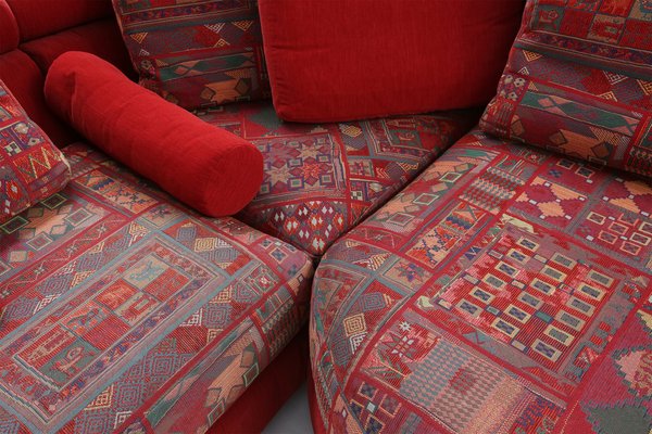 Modular Sofa in Red and Patterned Upholstery from Roche Bobois, 1980s, Set of 6-YSY-1785710