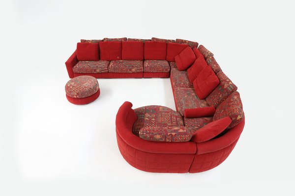 Modular Sofa in Red and Patterned Upholstery from Roche Bobois, 1980s, Set of 6-YSY-1785710