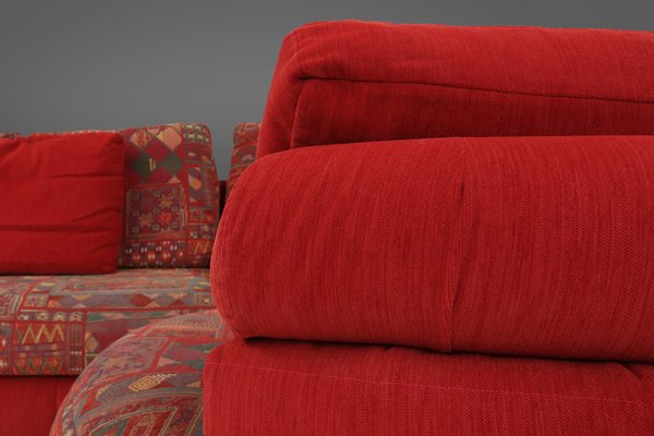 Modular Sofa in Red and Patterned Upholstery from Roche Bobois, 1980s, Set of 6-YSY-1785710