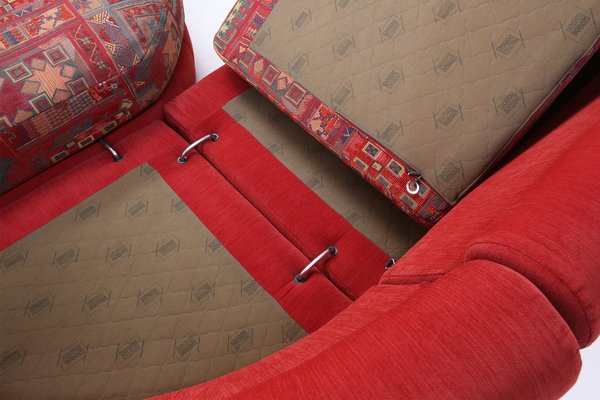 Modular Sofa in Red and Patterned Upholstery from Roche Bobois, 1980s, Set of 6-YSY-1785710