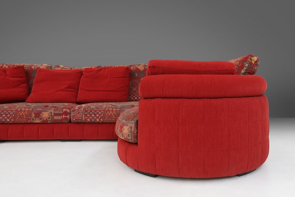 Modular Sofa in Red and Patterned Upholstery from Roche Bobois, 1980s, Set of 6-YSY-1785710