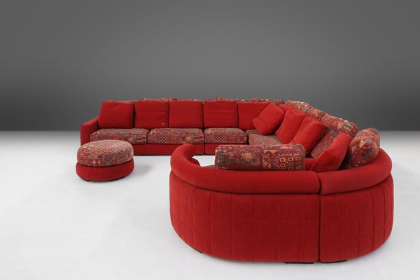 Modular Sofa in Red and Patterned Upholstery from Roche Bobois, 1980s, Set of 6-YSY-1785710