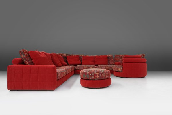 Modular Sofa in Red and Patterned Upholstery from Roche Bobois, 1980s, Set of 6-YSY-1785710