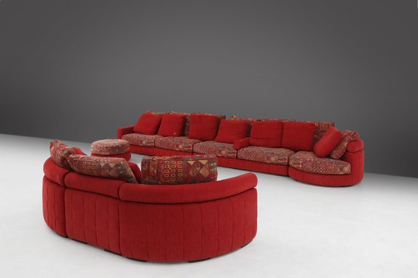 Modular Sofa in Red and Patterned Upholstery from Roche Bobois, 1980s, Set of 6-YSY-1785710