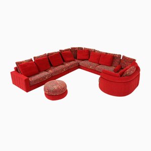 Modular Sofa in Red and Patterned Upholstery from Roche Bobois, 1980s, Set of 6-YSY-1785710