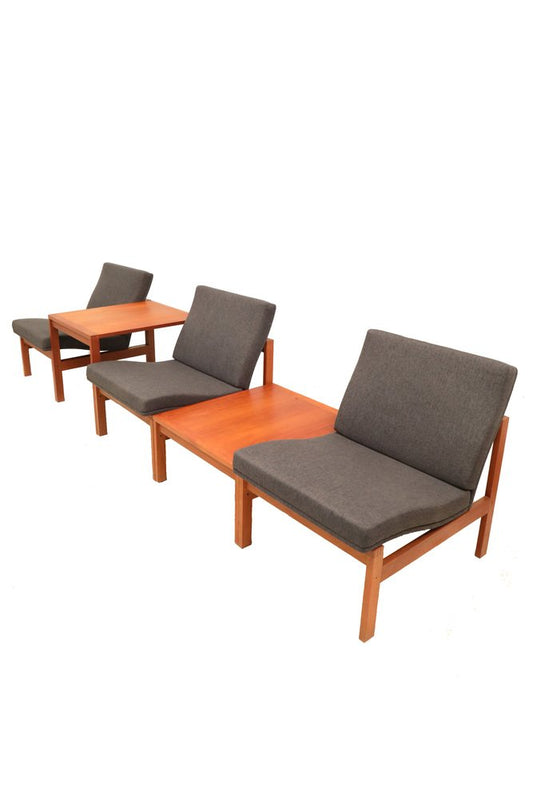 Modular Teak Lounge Chairs with Side Tables by Ole Gjerløv Knudsen & Torben Lind for France & Søn, 1960s, Set of 5