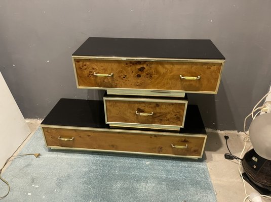 Modular Veneer Wood and Brass Trimmed Console Cabinet, 1950s, Set of 3-JJC-1444669