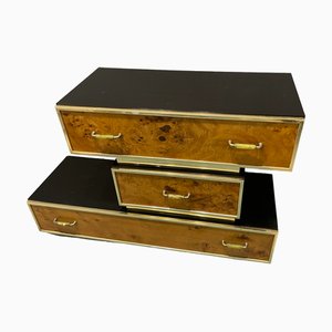 Modular Veneer Wood and Brass Trimmed Console Cabinet, 1950s, Set of 3-JJC-1444669