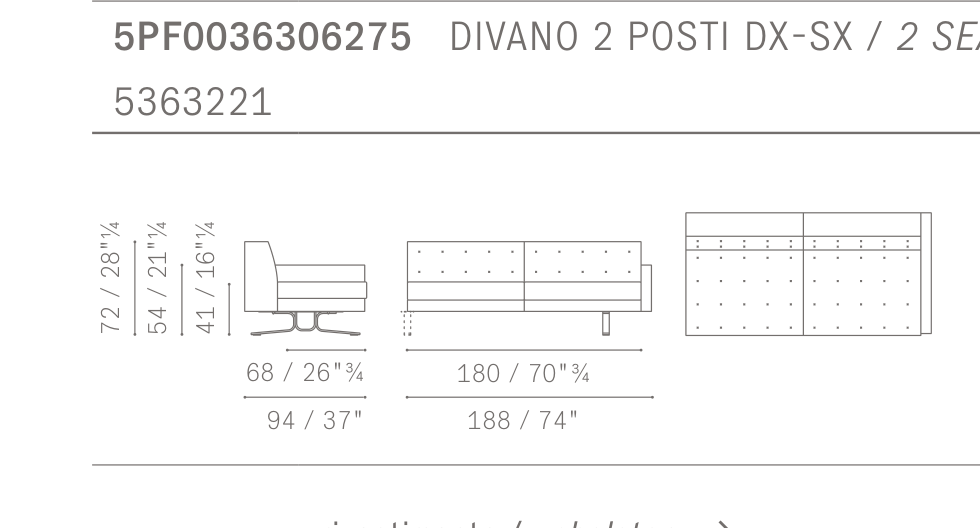 Kennedee 2-Seater + Arm 2인 소파 + 암 - Technical Drawing