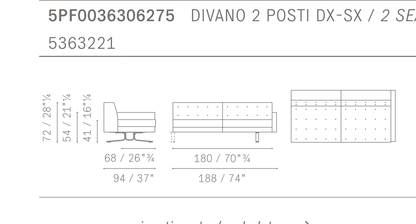Kennedee 2-Seater + Arm 2인 소파 + 암 - Technical Drawing