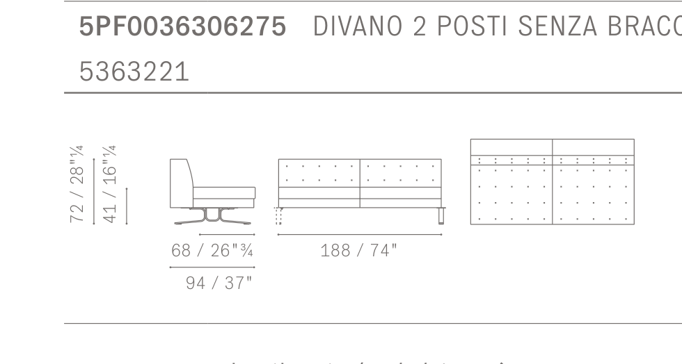 Kennedee 2-Seater 2인 소파 - Technical Drawing