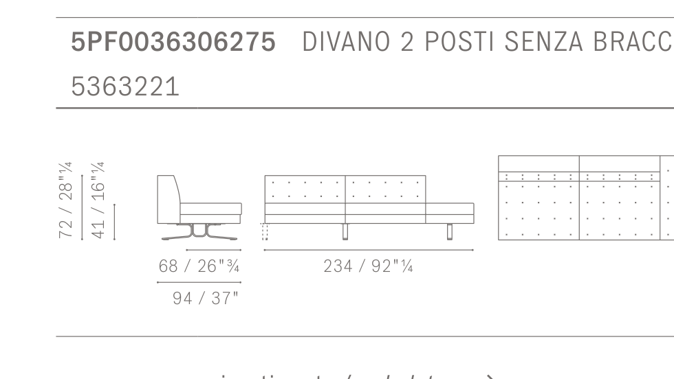Kennedee 2-Seater + Bench 2인 소파 + 벤치 - Technical Drawing