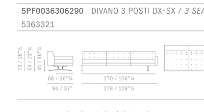 Kennedee 3-Seater + Arm 3인 소파 + 암 - Technical Drawing