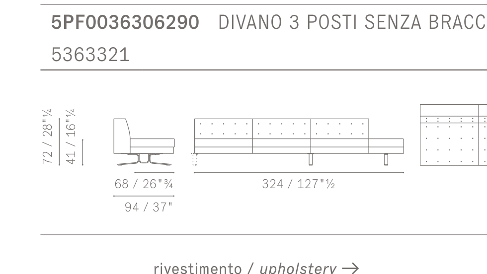 Kennedee 3-Seater + Bench 3인 소파 + 벤치 - Technical Drawing