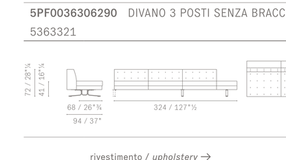 Kennedee 3-Seater + Bench 3인 소파 + 벤치 - Technical Drawing