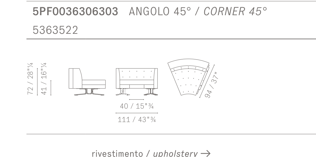 Kennedee Corner 45° 코너 45° - Technical Drawing