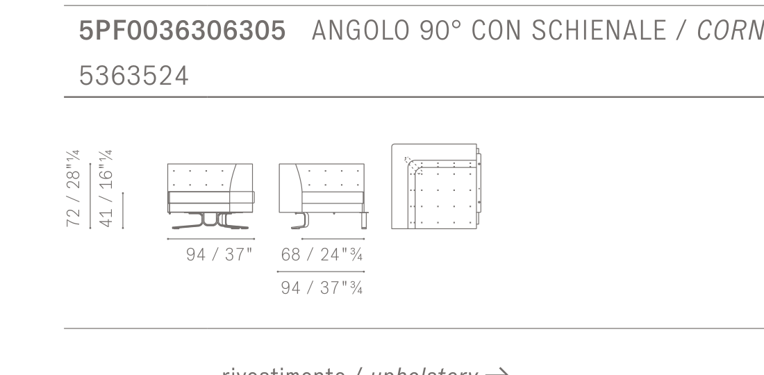 Kennedee Corner 90° 코너 90° - Technical Drawing