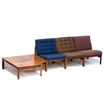 Moduline Lounge Chairs & Rosewood Coffee Table by Ole Gjerløv Knudsen & Torben Lind for France & Søn, 1960s, Set of 4-UBE-1402720