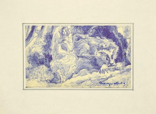 Mogniat-Duclos Bertrand, Angel, Pen on Paper, Mid-20th Century-ZCI-871773