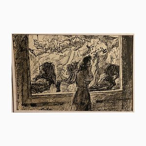 Mogniat-Duclos Bertrand, Figures In the Museum, Original Pen on Paper, 1950s-ZCI-871636