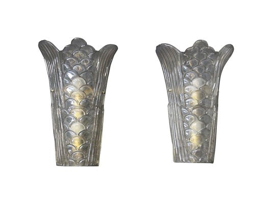 Molded Clear Frosted Murano Glass Wall Lights, 2000s, Set of 2-YF-1421457