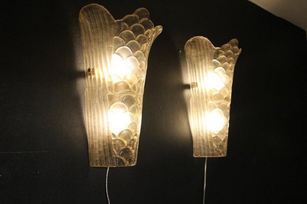 Molded Clear Frosted Murano Glass Wall Lights, 2000s, Set of 2-YF-1421457