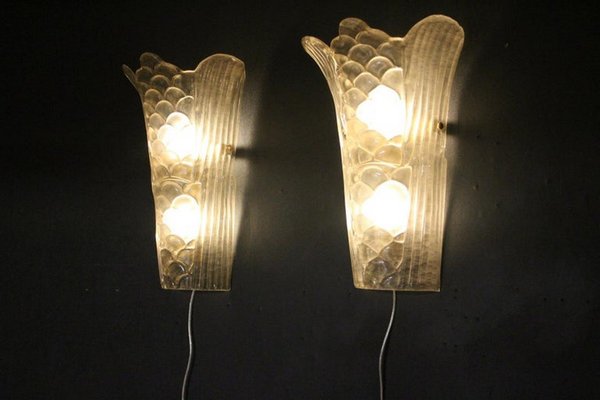 Molded Clear Frosted Murano Glass Wall Lights, 2000s, Set of 2-YF-1421457