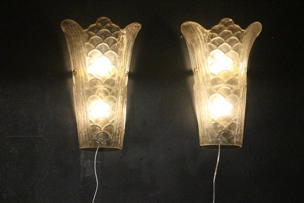 Molded Clear Frosted Murano Glass Wall Lights, 2000s, Set of 2-YF-1421457