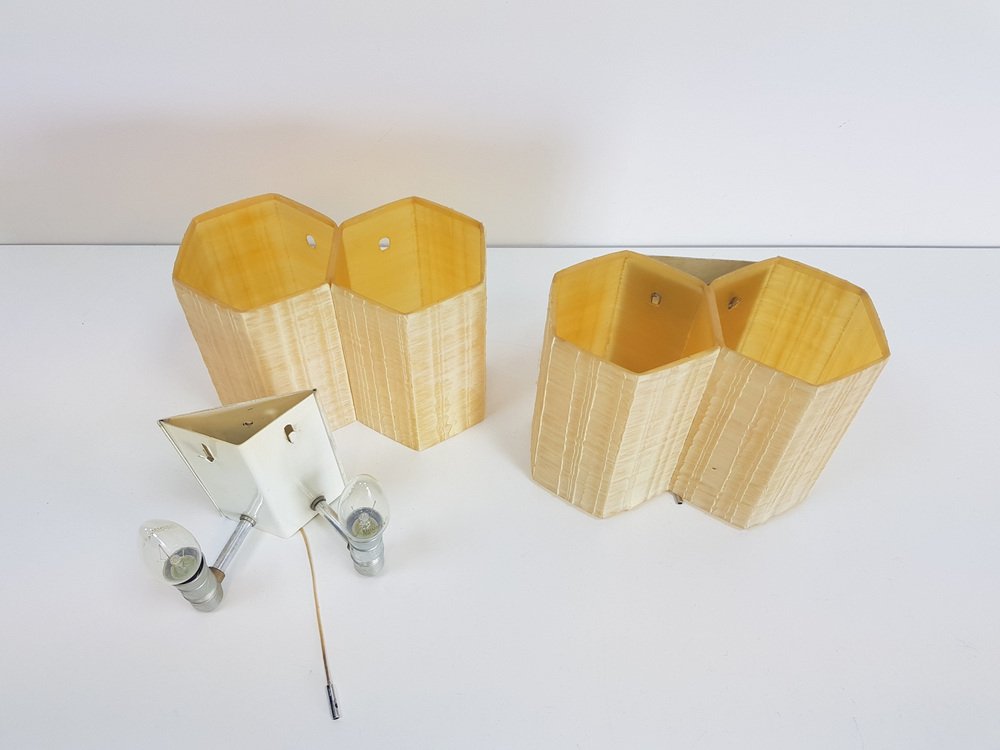 Molecular Double Light Honeycomb Flush Mounts in Fiberglass, 1950s, Set of 2