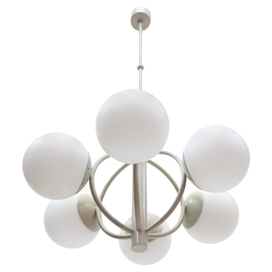 Molecular Satellite Chandelier with 6 White Glass Globes, 1960s, Germany